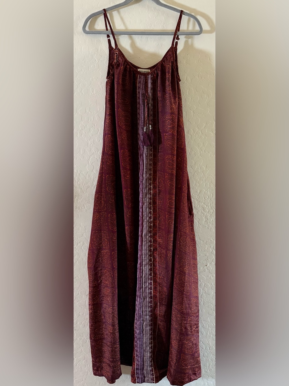 Darn Good, size R, silk blend dress is a red and purple paisley boho maxi dress